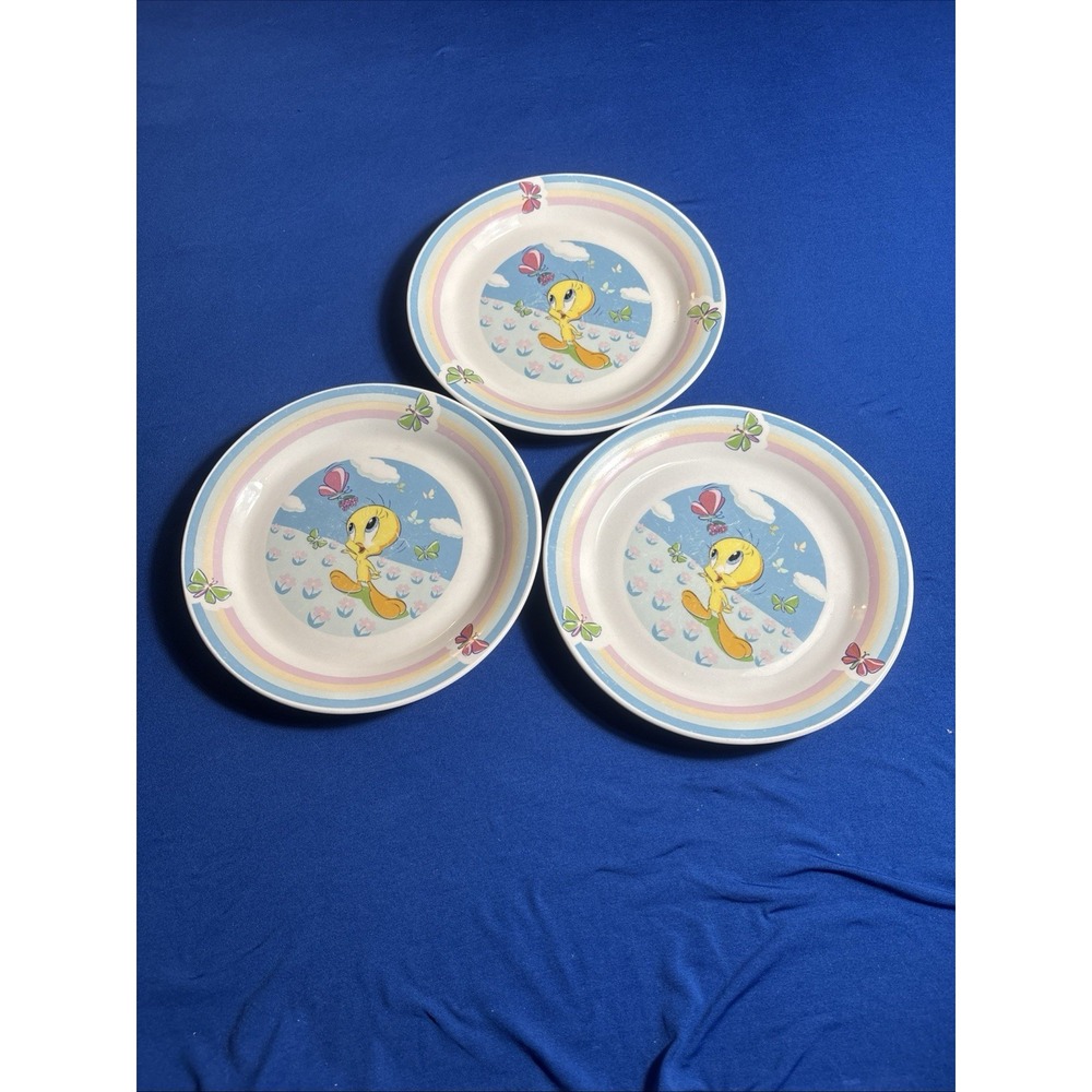 Looney Tunes Tweety Bird Ceramic Plates Dinner Plates Set of 3 Colorful Fun
